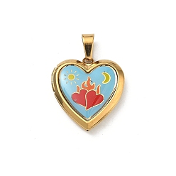 Темно-Голубой 304 подвески из нержавеющей стали Locket, ионное покрытие (ip), подвески в виде сердечек с узором, глубокое синее небо, 25x22.5x5.5 мм, отверстие : 8x4 мм, внутренний диаметр: 16.5x16.5 мм