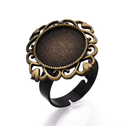 Античная Бронза Основание из сплава с ромбовидной оправой и железом с вращающимся подносом, изготовление колец с круглой накладкой для снятия тревожности, античная бронза, 23x23 мм, 17 мм, Размер лотка: 14 мм