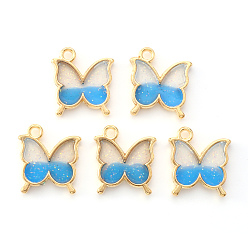 Темно-Голубой Подвески из эмалевого сплава с покрытием из легкого золота, с блестками, бабочка, глубокое синее небо, 15.5x14x1.5 мм, отверстие : 1.6 мм