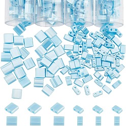 Светло-Голубой 432 шт. 2 стиль 2 непрозрачный стеклянный бисер с отверстием, lustered, прямоугольные, Небесно-голубой, 4.5~5.5x2~5.5x2~2.5 мм, отверстие : 0.5~0.8 мм