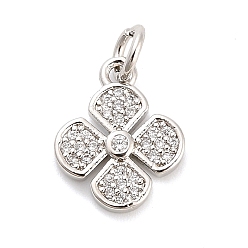 Платина Латунные микро проложить кубического циркония подвески, клевер амулеты, долговечный, стойки покрытие, без свинца и без кадмия, с целью перехода в кольце, платина, 13.5x11x2 мм