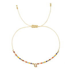 Letter G Браслеты с подвесками из латуни в богемном стиле, Браслеты из бисера и стеклянных бусин для женщин, буквы, золотые, Буква G, 11.02 дюйм (28 см)