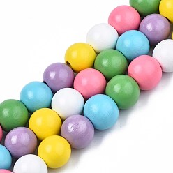 Разноцветный Хэллоуин спрей окрашенные бусины из натурального дерева нити, круглые, красочный, 15~16.5x14~15 мм, отверстие : 3~4 мм, около 25 шт / нитка, 14.29 дюйм ~ 14.53 дюйм (36.3 см ~ 36.9 см)