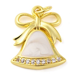 Christmas Bell Рождественская серия латунные подвески с микропаве из кубического циркония, без кадмия и без свинца, с эмалью, долговечный, Рождественский колокольчик, 19x15.5x2.5 мм, отверстие : 3.5 мм