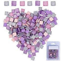 (52) Непрозрачная лаванда Кабошоны из стекла, мозаичные плитки, с блеском порошок, для украшения дома или поделок, квадратный, разноцветные, 10x10x4.5 мм, около 220 шт / коробка