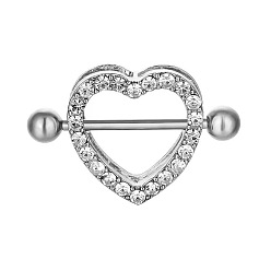 Нержавеющая Сталь Цвет 304 Кольца для сосков из нержавеющей стали со стразами, булавки для пирсинга сосков, цвет нержавеющей стали, 19 мм, штифты : 1.6 мм, Руководитель: 5 mm