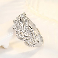 Платина Латунные микро проложить пальцев кольца кубического циркония, платина, размер США 7 (17.3 мм)