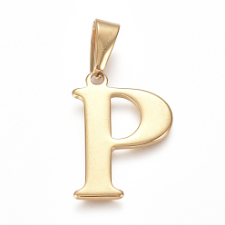 Letter P 304 подвески из нержавеющей стали, золотые, Начальная letter.p, 26x18x1.5 мм, отверстие : 3x8 мм