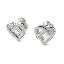 Stainless Steel Color Non-Tarnish 304 Stainless Steel Ear Studs, Heart, Stainless Steel Color, 11.5x12mm