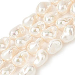 Бланшированный Миндаль Нити бусин из гальванизированного непрозрачного стекла, имитирующие жемчуг, самородки, бланшированный миндаль, 15x11x10 мм, отверстие : 1 мм, около 26 шт / нитка, 15.35'' (39 см)