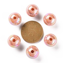 Dark Salmon Opaque Acrylic Beads, AB Color Plated, Round, Dark Salmon, 12x11mm, Hole: 2.5mm, about 566pcs/500g