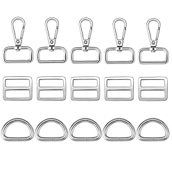 Платина 15шт 3 стальные d-образные кольца, пряжки-ползунки из сплава и поворотные застежки, платина, 5 шт / стиль