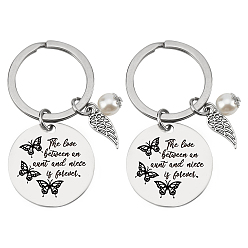 Нержавеющая Сталь Цвет Брелок из нержавеющей стали, цитаты подвески, плоские круглые со словом, цвет нержавеющей стали, бабочки, 3 см