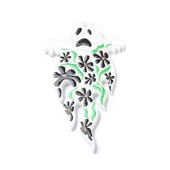 Ghost Halloween Theme Opaque Printed Acrylic Big Pendants, Flower Pattern, Ghost, 54x29x2mm, Hole: 1.6mm