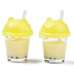 Желтый Подвески из смолы, имитирующие чай с пузырьками, Полимерная глина внутри, с акриловой чашкой, желтые, 35~41x27x23 мм, отверстие : 1.8 мм