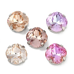 Платина Латунные стеклянные стразы пришивные стразы, граненые, квадратный, разноцветные, платина, 11x11x6 мм, отверстие : 0.9 мм