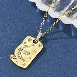 Rectangle Ожерелья с подвеской из латуни с микропаве и прозрачным кубическим цирконием для женщин, реальный 18 k позолоченный, прямоугольные, 17.80 дюйм (45.2 см), Кулон : 25x13.5x4 мм