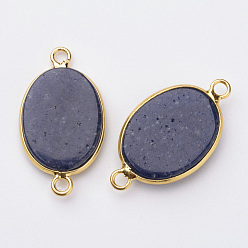 Aventurine Dyed & Heated Natural Blue Aventurine Links connectors, with Golden Tone Brass Findings, Oval, 29x16x3.5mm, Hole: 2.5mm
