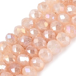 Dark Salmon Electroplate Crackle Imitation Jade Glass Beads Strands, Rondelle, AB Color Plated, Faceted, Dark Salmon, 6x4.5~5mm, Hole: 0.9~1.4mm, about 76~81pcs/strand, 13.98~15.16 inch(35.5~38.5cm)