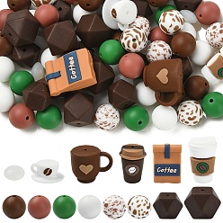 Couleur Mélangete 80 pcs 14 styles perles focales en silicone, pour la création de bijoux sur le thème du café, couleur mixte, 12~28x12~23mm, Trou: 2~3mm