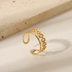 Настоящее золото 18K Кольца-манжеты из нержавеющей стали для женщин, прямоугольные, реальный 18 k позолоченный, внутренний диаметр: 18.2 мм