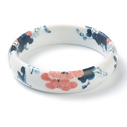 Blue Fashion Women's Printed Porcelain Bangles, Flower Pattern, Blue, Inner Diameter: 2-3/8 inch(5.9cm)