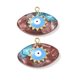 Розово-Коричневый 304 подвески из нержавеющей стали смолы, конский глаз с оберегом от сглаза, с эмалью, золотые, розово-коричневый, 23.5x32x7 мм, отверстие : 2 мм