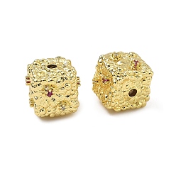 Настоящее золото 18K Латунные микро проложить кубического циркония бусы, площадь с цветочным узором, без кадмия и без свинца, стойки покрытие, реальный 18 k позолоченный, 13x13x12 мм, отверстие : 2 мм