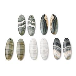 Oval Подвески из натуральной индийской зеленой яшмы., подходящие геометрические подвески, овальные амулеты, 38~38.5x13~13.5x3.8~4.5 мм, отверстие : 1.2 мм