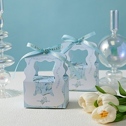 Светло-Голубой Бумажные коробки для упаковки подарков на конфеты с лентой, складные ящики для хранения на свадьбу, Небесно-голубой, 10x6.3x13 см