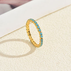 Бирюза Кольца для женщин с микропаве из латуни и кубическими цирконами, золотые, бирюзовые, 2 мм, внутренний диаметр: 18мм~19мм