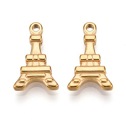 Настоящее золото 18K 304 подвески из нержавеющей стали, ионное покрытие (ip), эйфелева башня подвески, реальный 18 k позолоченный, 17x10.5x3 мм, отверстие : 1.5 мм