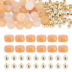Red Aventurine 50Pcs Natural Red Aventurine Beads, Faceted, Rondelle, with 50Pcs Golden Tone Brass Solid Round Beads, 4x2mm, Hole: 1mm
