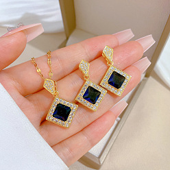 Rhombus Латунное ожерелье с подвеской из микрофибры и серьги-гвоздики, колье-цепочка из нержавеющей стали, золотые, ромб, 400 мм