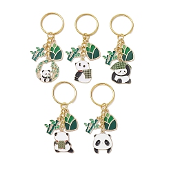 Mixed Color Panda Alloy Enamel Pendants Keychain, with Iron Keychain Ring, Mixed Color, 7.5~7.8cm