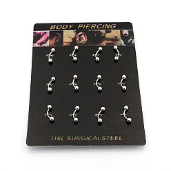 Нержавеющая Сталь Цвет Устойчивые к потускнению 316l хирургические кольца для бровей из нержавеющей стали, изогнутая штанга, украшения для пирсинга бровей, цвет нержавеющей стали, 15x4x4 мм, длина стержня: 3/8"(9.5мм), штифт: 18 калибр (1 мм), о 12 шт / совет