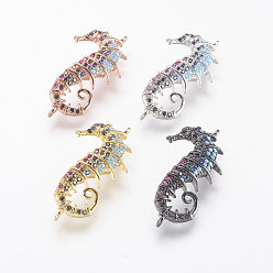 (52) Непрозрачная лаванда Латунные микро проложить кубических ссылки циркония, морской конек, разноцветные, 30x15x3 мм, отверстие : 1 мм