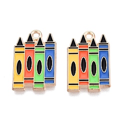Colorful Alloy Enamel Pendants, Crayon Charms, Light Gold, Colorful, 22x14x1mm, Hole: 1.6mm