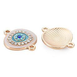 White Rack Plating Alloy Enamel Links Connectors, with Crystal Rhinestone, Cadmium Free & Nickel Free & Lead Free, Oval with Eye, Light Gold, White, 17x20x3mm, Hole: 1.6mm