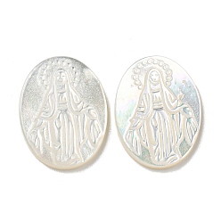 Кремово-белый Резные кабошоны из натуральной белой ракушки, овальные, кремово-белые, 19.5~20x15x2.5~3 мм