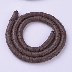 Saddle Brown Flat Round Eco-Friendly Handmade Polymer Clay Beads, Disc Heishi Beads for Hawaiian Earring Bracelet Necklace Jewelry Making, Saddle Brown, 6x1mm, Hole: 2mm, about 353~378pcs/strand, 17.7 inch