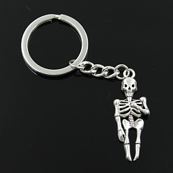 Antique Silver & Platinum Alloy Keychains, with Skeleton Pendants, Antique Silver & Platinum, 4.1x1.5cm