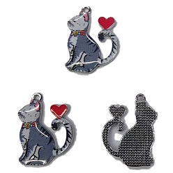 Стально-синий Подвески из эмали и сплава, кот с сердечным шармом, платина, стальной синий, 26x19x1.9 мм, 100 шт / комплект