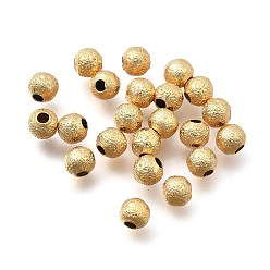 Настоящее золото 18K Латунные бусины, долговечный, матовым круглым, без никеля , реальный 18 k позолоченный, 4x3.5 мм, отверстие : 1.4 мм