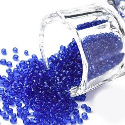 Blue Glass Seed Beads, Transparent, Round, Blue, 12/0, 2mm, Hole: 1mm, about 30000 beads/pound
