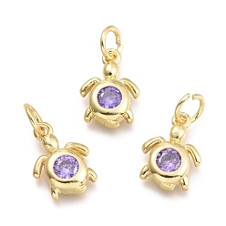Лиловый Латунные микро проложить кубического циркония подвески, с целью перехода в кольце, Морская черепаха, реальный 18 k позолоченный, сирень, 12x8.7x2.5 мм, перемычки: 5x0.8 мм, внутренний диаметр: 3 мм