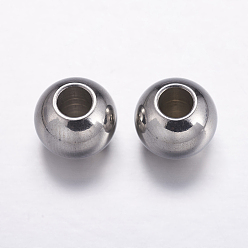 Stainless Steel Color 304 Stainless Steel Beads, Round, Stainless Steel Color, 10x8mm, Hole: 4mm