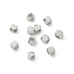 Platino Real Plateado Cuentas de latón shegrace, sin cadmio y níque y plomo, polígono, Platino verdadero plateado, 2.5x2.5x2.5 mm, agujero: 1.5 mm