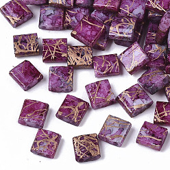 Purple 2-Hole Drawbench Glass Seed Beads, Opaque Spray Painted, Rectangle, Purple, 5x4.5~5x2~2.5mm, Hole: 0.5~0.8mm