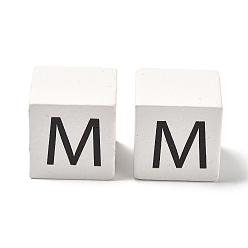 Letter M Древесина европейского бисера, бусины с большим отверстием, куб с письмом, Буква М, 30.5x30.5x29.5~30.5 мм, отверстие : 5 мм